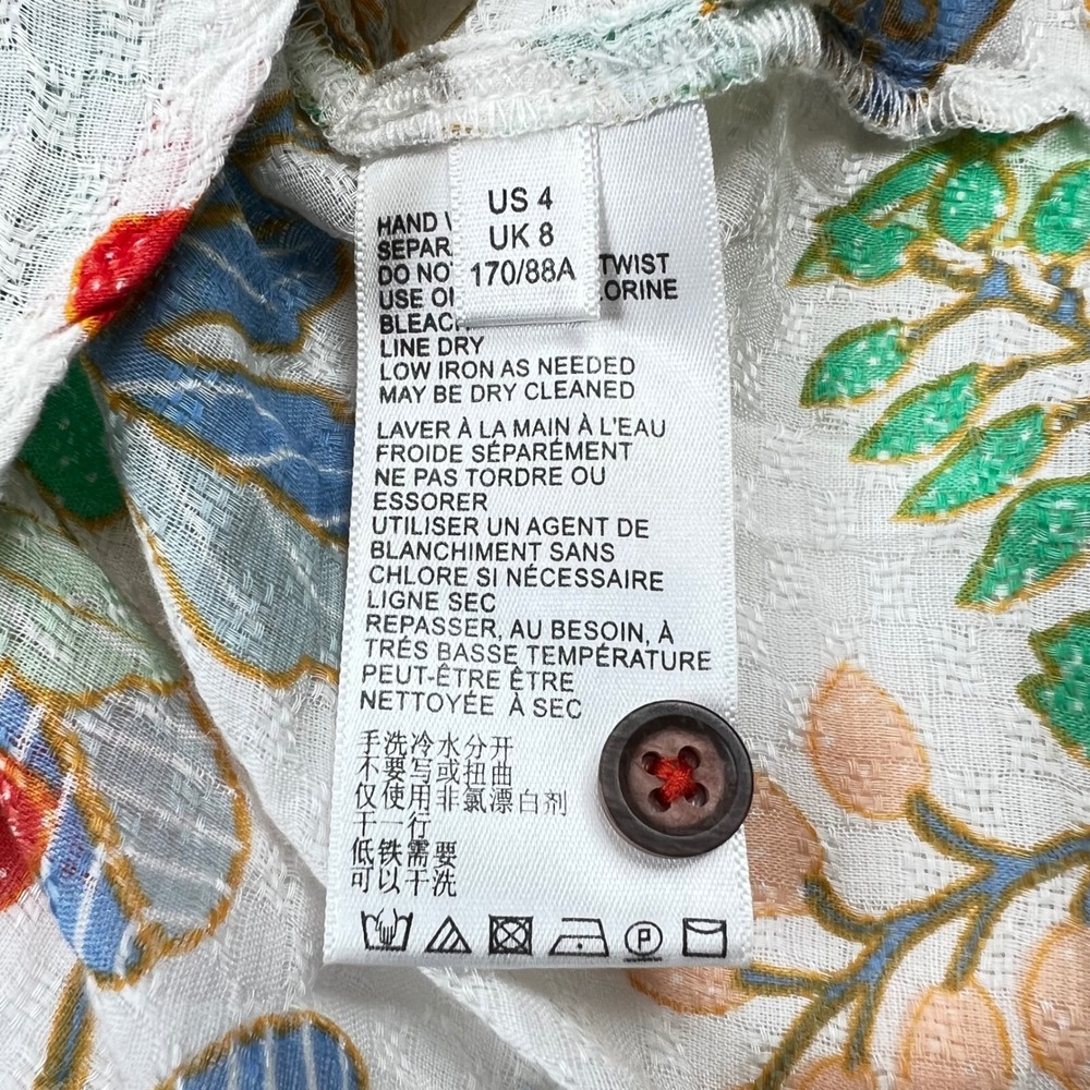 Maeve Anthropologie Floral Puff Sleeve Button Down Blouse White Multi Size 4 - Picture 8 of 12